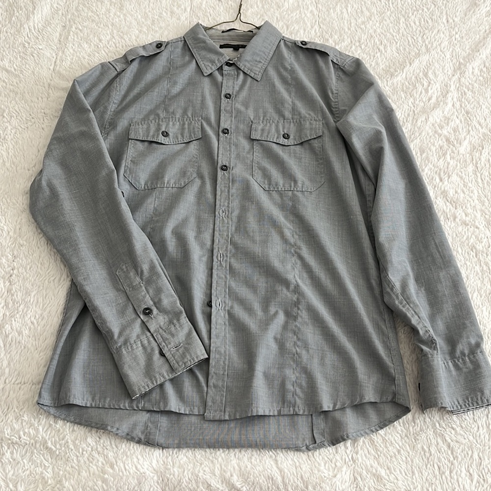 TWENTYONE MEN Grey Collared Men’s Long Sleeve Fitted Button Shirt